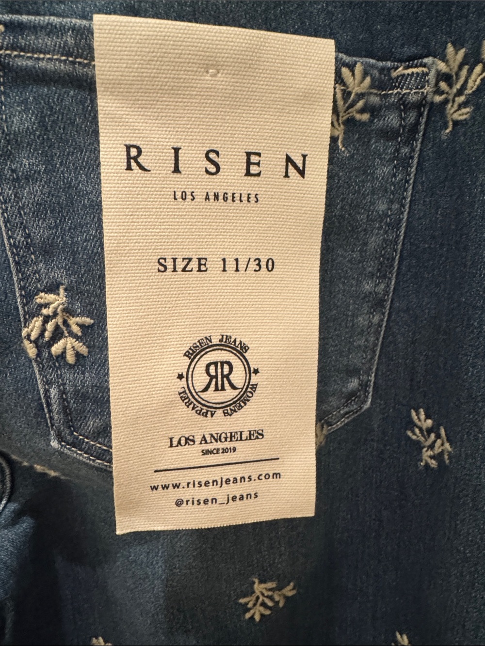 Risen LA wide-Leg Embroidered Jeans in Medium Blue — with Tummy Control - Picture 4 of 9